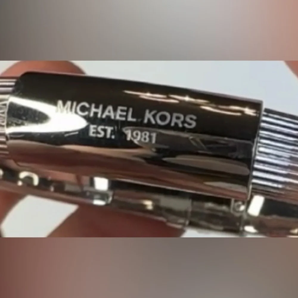 Michael Kors MK6190040‎ Solid Stainless Steel Ribbed Logo Plaque Bracelet